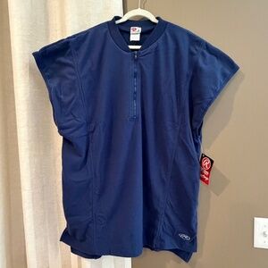 NWT Rawlings Men's Navy Blue Sleeveless Dugout Fleece, Mesh Lined, Size 2XL